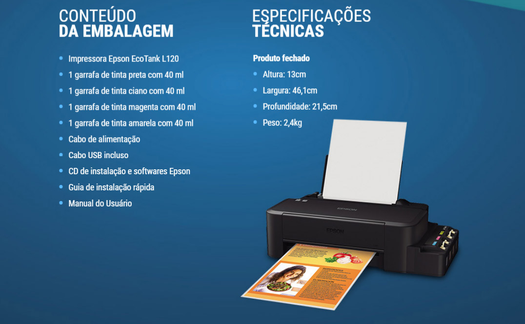 Impressora Epson Ecotank L120 Com Tanque De Tinta Usb C11cd76203 Oficina Dos Bits 0701